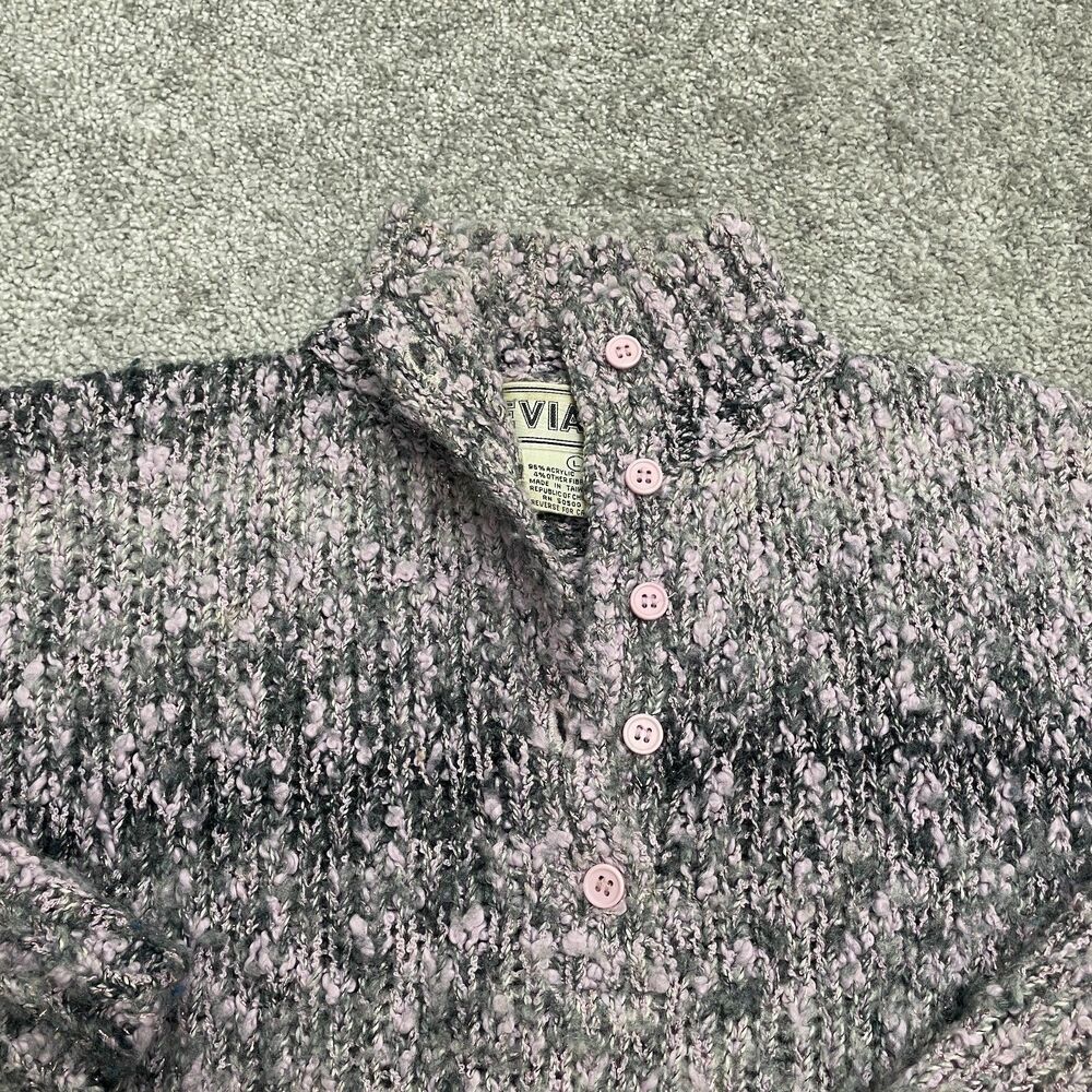 Evian Vintage Chunky Knit Sweater Womens Large Pink 1/2 Button Up Mock Casual - Picture 3 of 12